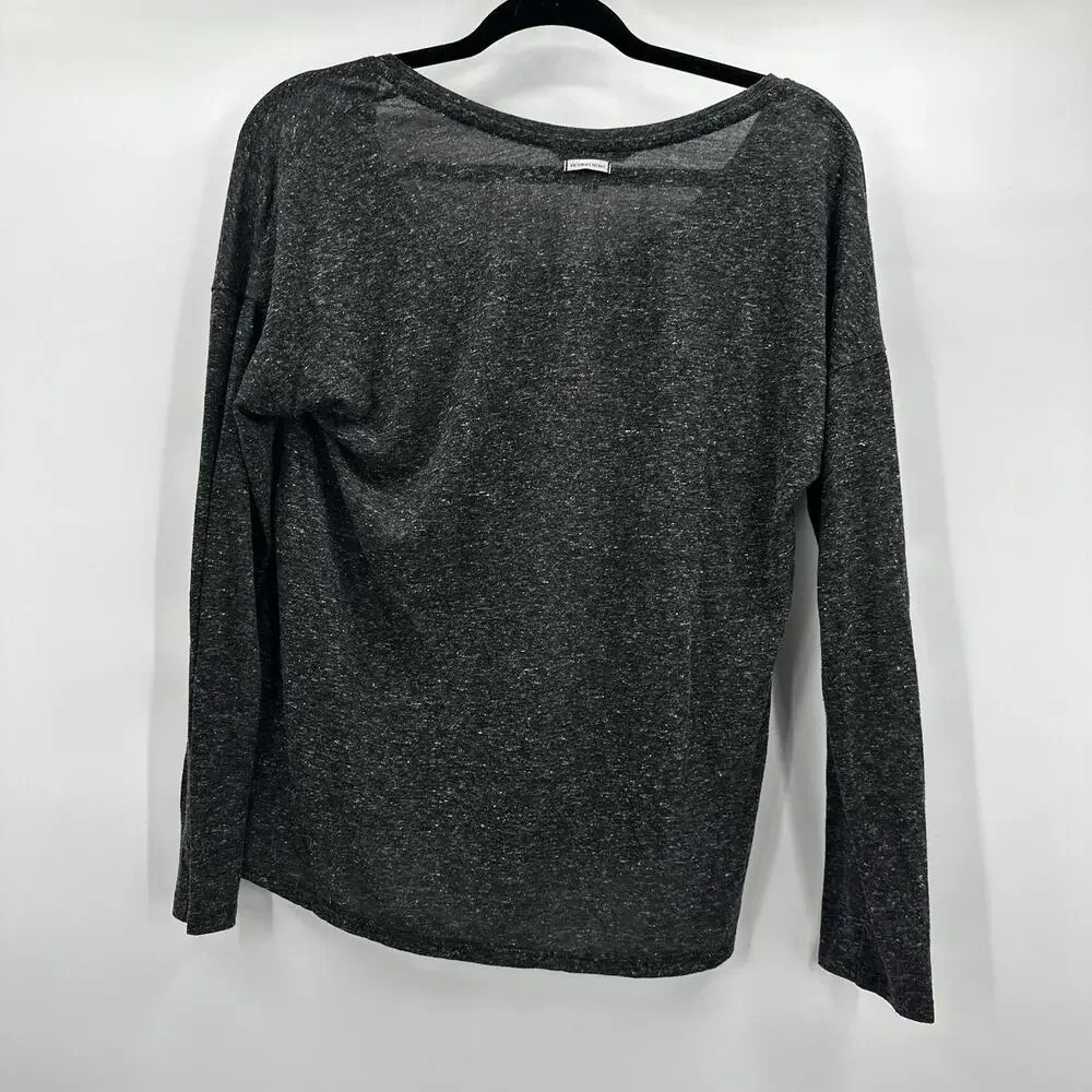 Victoria Secret Top Shirt Womens Small‎ Grey Henley Scoop Neck Soft Flax